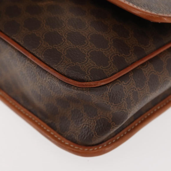CELINE Macadam Canvas Circle Shoulder Bag PVC Leather Brown Gold Auth 147158