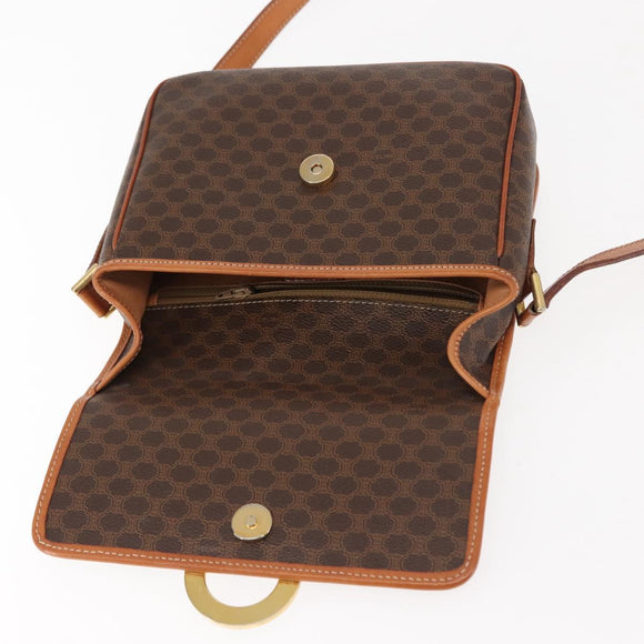 CELINE Macadam Canvas Circle Shoulder Bag PVC Leather Brown Gold Auth 147158