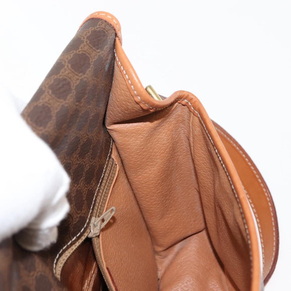 CELINE Macadam Canvas Circle Shoulder Bag PVC Leather Brown Gold Auth 147158