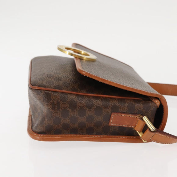 CELINE Macadam Canvas Circle Shoulder Bag PVC Leather Brown Gold Auth 147158