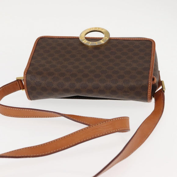 CELINE Macadam Canvas Circle Shoulder Bag PVC Leather Brown Gold Auth 147158