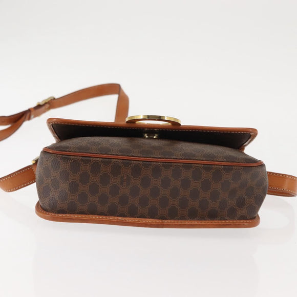 CELINE Macadam Canvas Circle Shoulder Bag PVC Leather Brown Gold Auth 147158