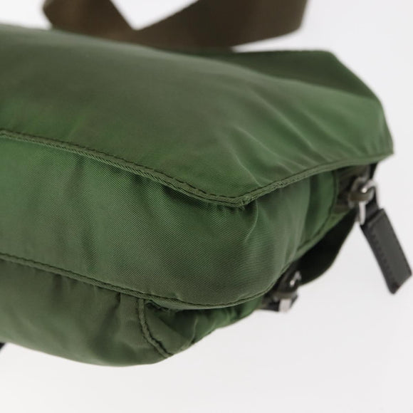 PRADA Shoulder Bag Nylon Green Silver Auth 147192