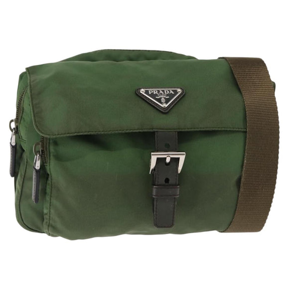 PRADA Shoulder Bag Nylon Green Silver Auth 147192
