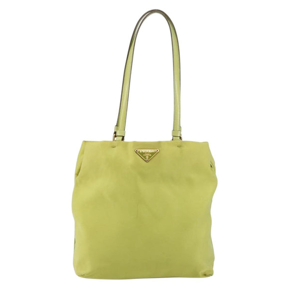 PRADA Tote Bag Nylon Silver Light green Auth 147193