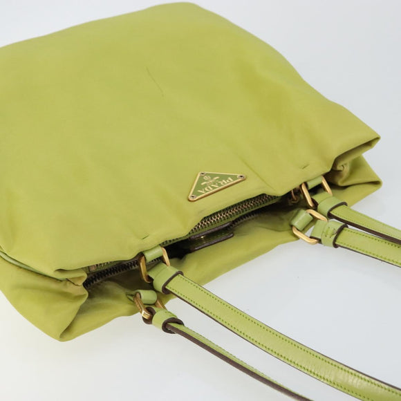 PRADA Tote Bag Nylon Silver Light green Auth 147193