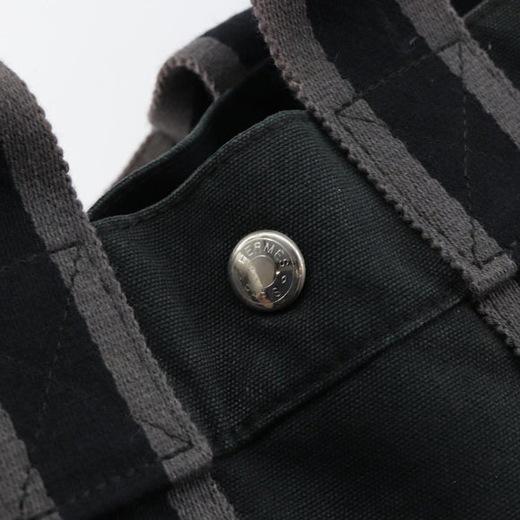 HERMES Fourre Tout PM Hand Bag Canvas Black Silver Auth 147194