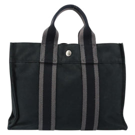 HERMES Fourre Tout PM Hand Bag Canvas Black Silver Auth 147194 - 0