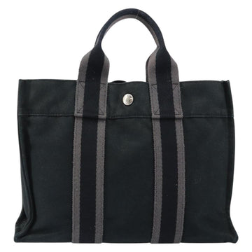 HERMES Fourre Tout PM Hand Bag Canvas Black Silver Auth 147194 - 0