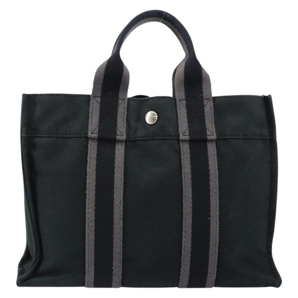 HERMES Fourre Tout PM Hand Bag Canvas Black Silver Auth 147194