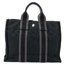 HERMES Fourre Tout PM Hand Bag Canvas Black Silver Auth 147194-3