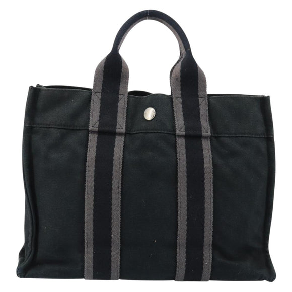 HERMES Fourre Tout PM Hand Bag Canvas Black Silver Auth 147194