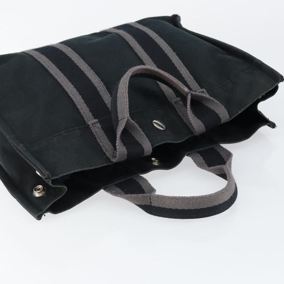 HERMES Fourre Tout PM Hand Bag Canvas Black Silver Auth 147194