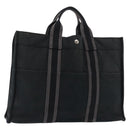 HERMES Fourre Tout MM Hand Bag Canvas Black Silver Auth 147195-1