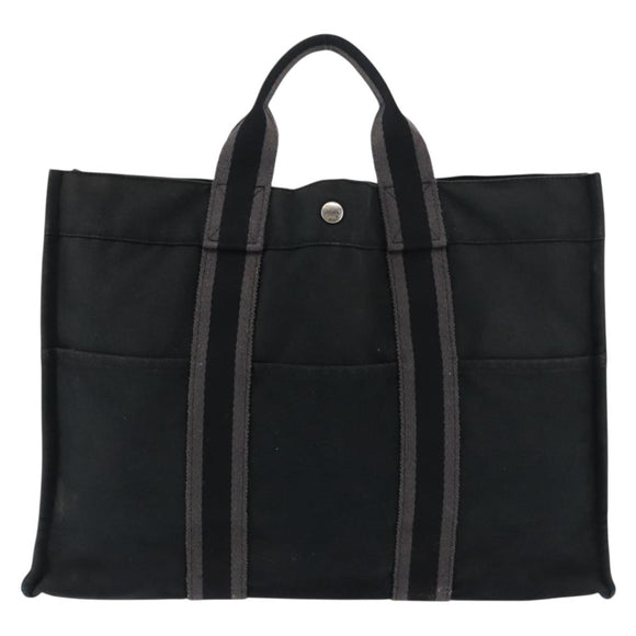 HERMES Fourre Tout MM Hand Bag Canvas Black Silver Auth 147195