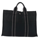HERMES Fourre Tout MM Hand Bag Canvas Black Silver Auth 147195-2