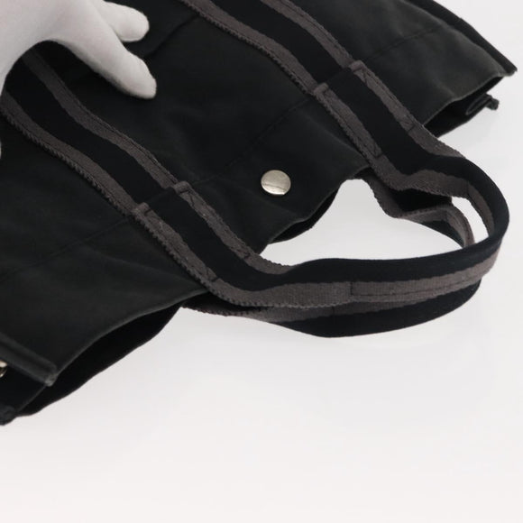 HERMES Fourre Tout MM Hand Bag Canvas Black Silver Auth 147195