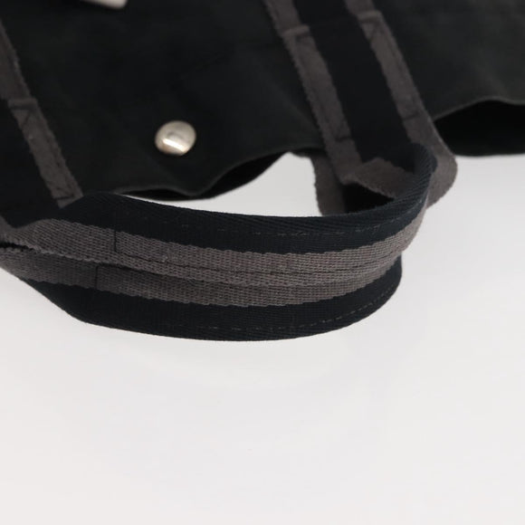 HERMES Fourre Tout MM Hand Bag Canvas Black Silver Auth 147195