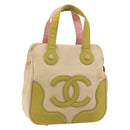 CHANEL Marshmallow COCO Mark Tote Bag Canvas Leather Beige Gold CC Auth 147196-1