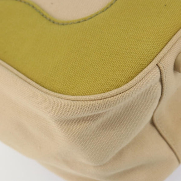 CHANEL Marshmallow COCO Mark Tote Bag Canvas Leather Beige Gold CC Auth 147196