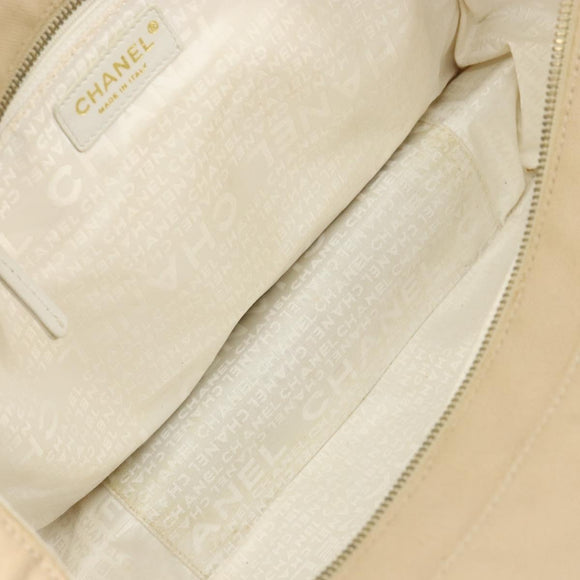 CHANEL Marshmallow COCO Mark Tote Bag Canvas Leather Beige Gold CC Auth 147196