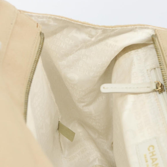 CHANEL Marshmallow COCO Mark Tote Bag Canvas Leather Beige Gold CC Auth 147196