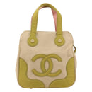 CHANEL Marshmallow COCO Mark Tote Bag Canvas Leather Beige Gold CC Auth 147196-13