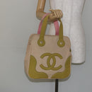 CHANEL Marshmallow COCO Mark Tote Bag Canvas Leather Beige Gold CC Auth 147196-23