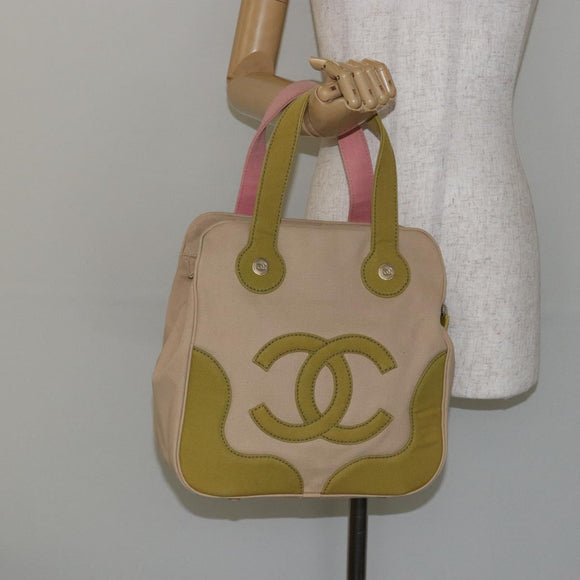 CHANEL Marshmallow COCO Mark Tote Bag Canvas Leather Beige Gold CC Auth 147196