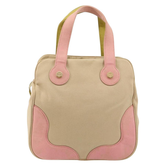 CHANEL Marshmallow COCO Mark Tote Bag Canvas Leather Beige Gold CC Auth 147196