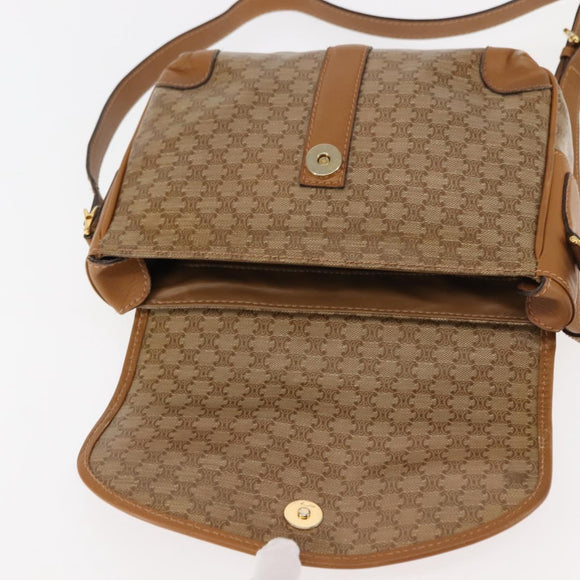 CELINE Macadam Canvas Shoulder Bag PVC Beige Gold Auth 147197