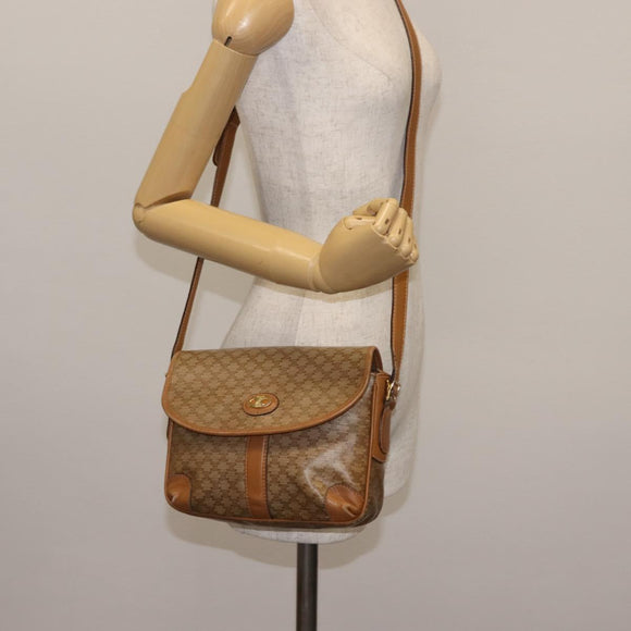 CELINE Macadam Canvas Shoulder Bag PVC Beige Gold Auth 147197