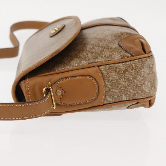CELINE Macadam Canvas Shoulder Bag PVC Beige Gold Auth 147197