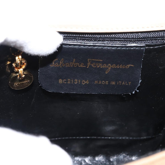 Salvatore Ferragamo Vala Hand Bag Suede 2way Beige Gold Auth 147228
