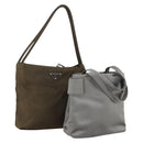 PRADA Hand Bag Nylon 2 Set Gray Brown Auth 147229-1