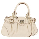 Salvatore Ferragamo Gancini Hand Bag Leather 2way White Gold Auth 147238-1