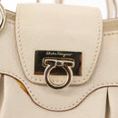 Salvatore Ferragamo Gancini Hand Bag Leather 2way White Gold Auth 147238-19