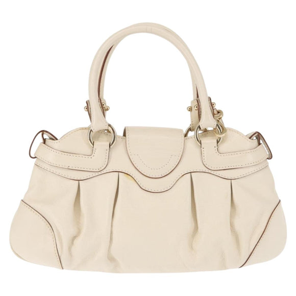 Salvatore Ferragamo Gancini Hand Bag Leather 2way White Gold Auth 147238