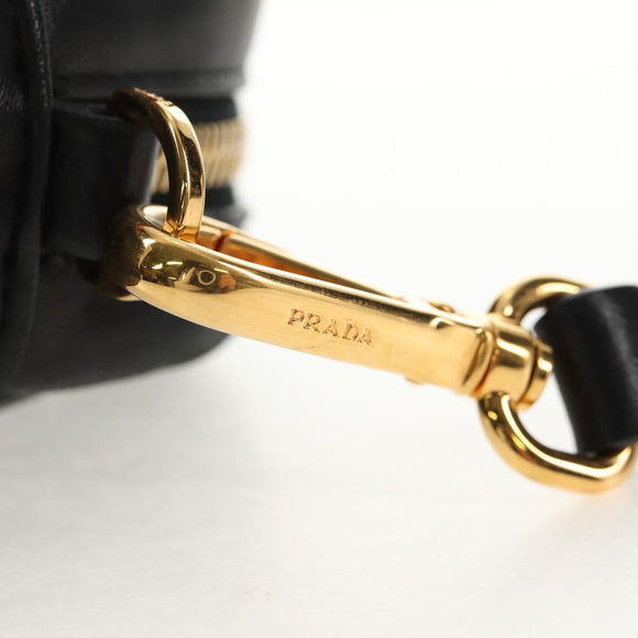 PRADA Ribbon Shoulder Bag Leather Black Red gold Auth 147259V