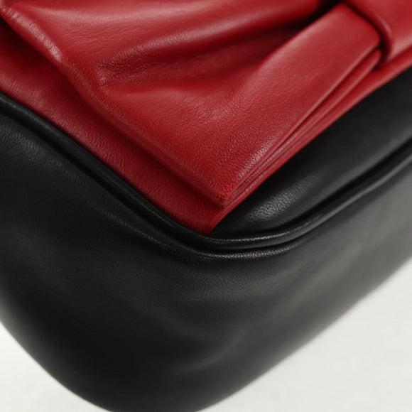 PRADA Ribbon Shoulder Bag Leather Black Red gold Auth 147259V