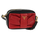 PRADA Ribbon Shoulder Bag Leather Black Red gold Auth 147259V-1