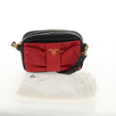 PRADA Ribbon Shoulder Bag Leather Black Red gold Auth 147259V-12