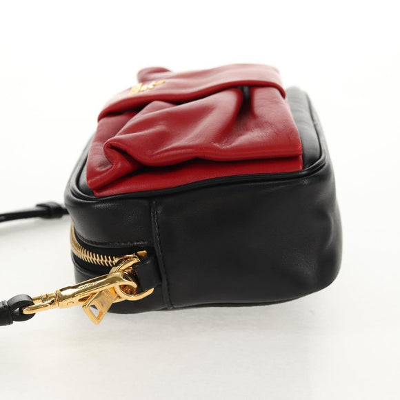 PRADA Ribbon Shoulder Bag Leather Black Red gold Auth 147259V