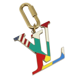LOUIS VUITTON Crystal LV Flag Charm metal Gold Multicolor MP2484 LV Auth 147265