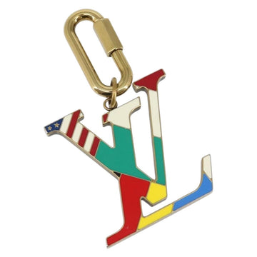 LOUIS VUITTON Crystal LV Flag Charm metal Gold Multicolor MP2484 LV Auth 147265