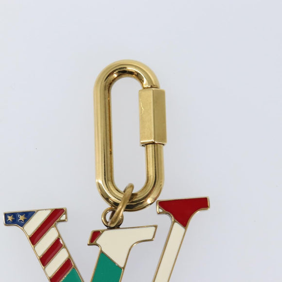 LOUIS VUITTON Crystal LV Flag Charm metal Gold Multicolor MP2484 LV Auth 147265