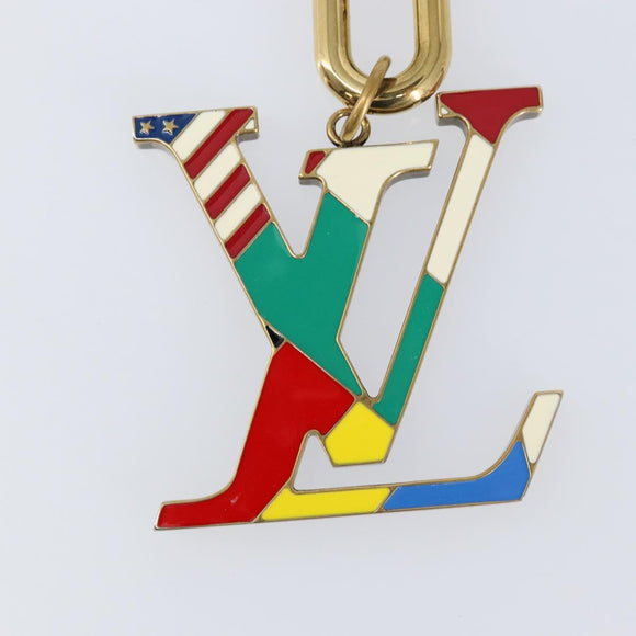 LOUIS VUITTON Crystal LV Flag Charm metal Gold Multicolor MP2484 LV Auth 147265