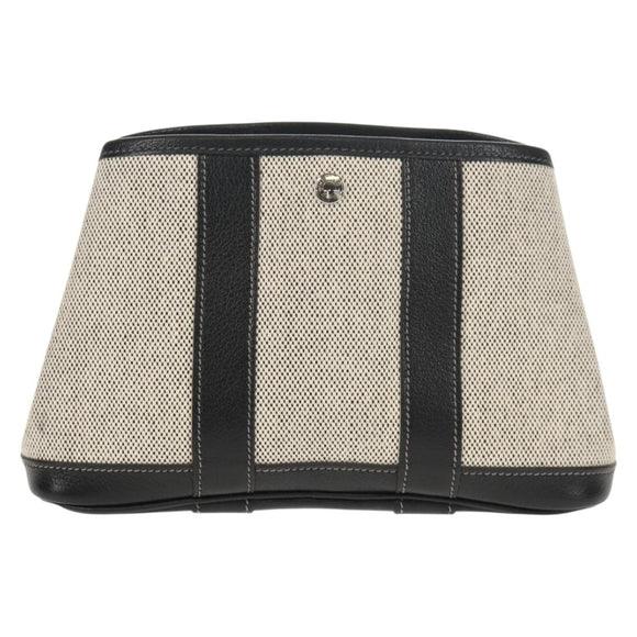 HERMES Garden Party Pouch Canvas Gray Silver Auth 147267SM