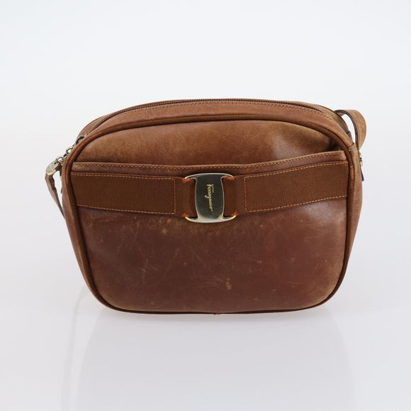 Salvatore Ferragamo Vala Shoulder Bag Leather 2 Set Brown Navy Auth 147275