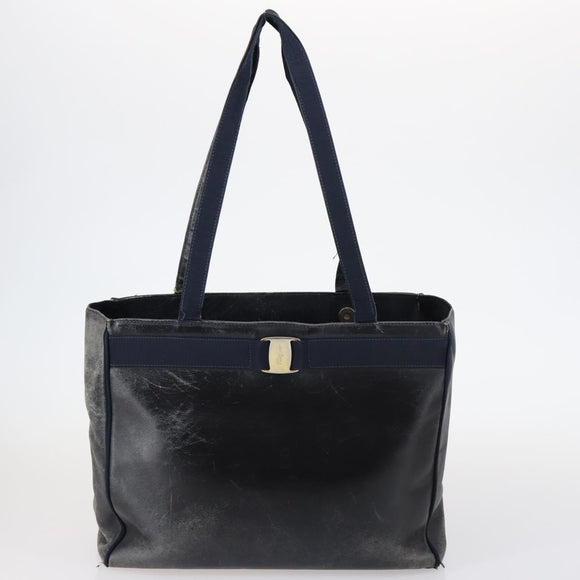 Salvatore Ferragamo Vala Shoulder Bag Leather 2 Set Brown Navy Auth 147275